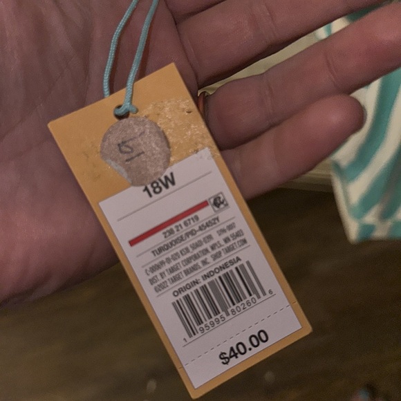 NWT Kona sol turquoise and white striped one piece with adjustable straps 18W - Picture 3 of 7